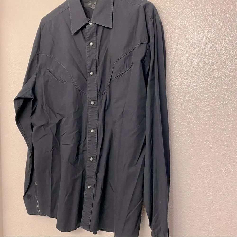 Express Pearl Snap Button Down Western Style Long Sleeve dress Shirt black L